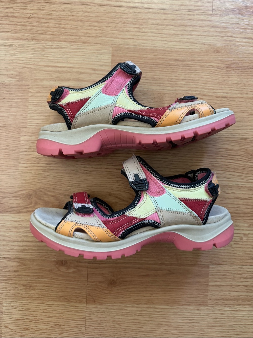 ECCO Yucatan Patchwork Sandals Bubblegum Multicolor EU 39 US 8-8.5
